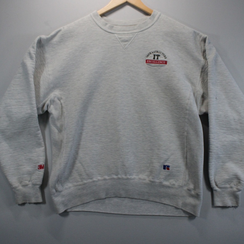 Vintage Russell Athletic IT Excellence Sweatshirt Grey Made in USA 3M Logo L